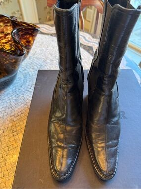 Jil Sander Black Leather Lace-Up Mid-Calf Boots